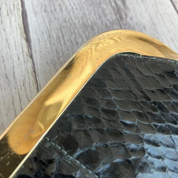 VTG Shirl Miller Purse Clutch Black Gold Framed Reptile Snake Glam Retro Boho - Picture 10 of 11